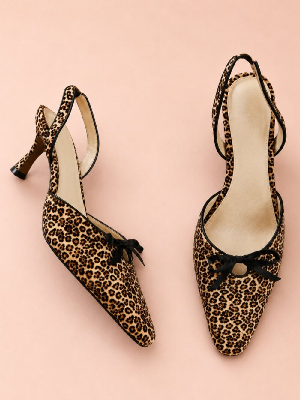 For Love & Lemons Lyanna Leopard Pony Hair Bow Slingback Heels Size 8 NIB